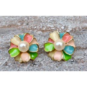 Floral  Multicolour Enamel Stud Earrings